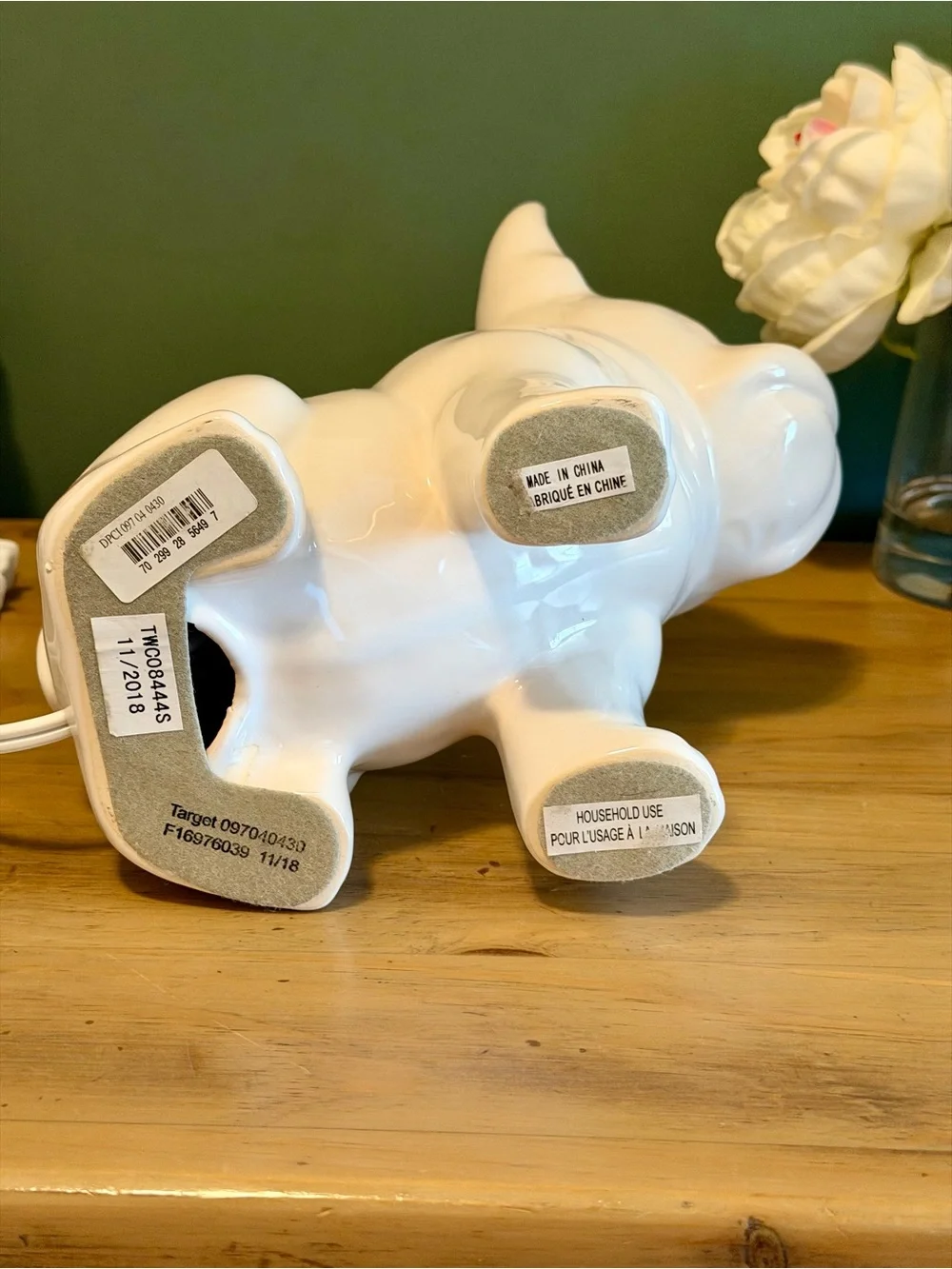 French Bulldog Ceramic Table Lamp White Frenchie Dog Lamp Base 12”